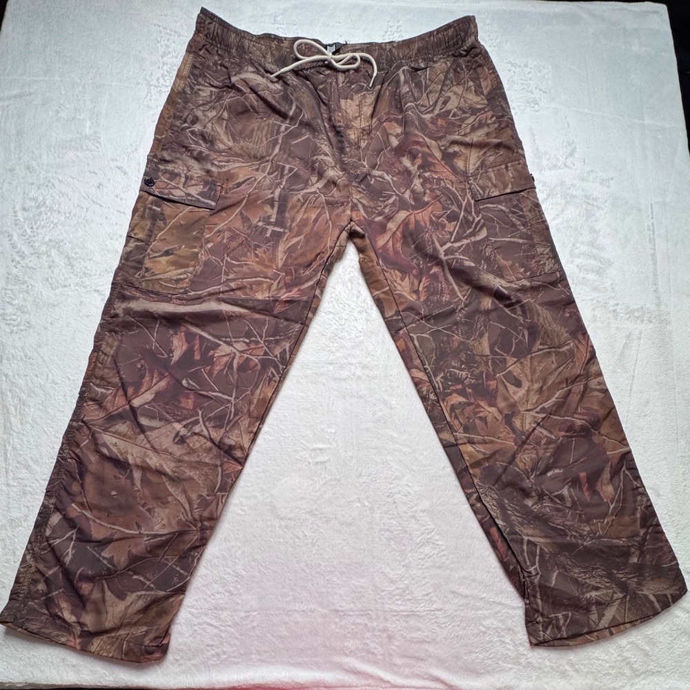 Men's 2XL Brown Leaf Camo Nylon Cargo Pants Baggy Outdoor Streetwear Utility